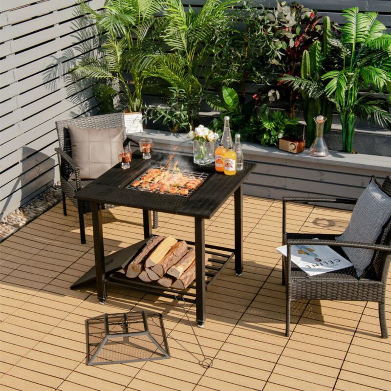 Hivvago Outdoor Fire Pit Dining Table with Cooking BBQ Grate