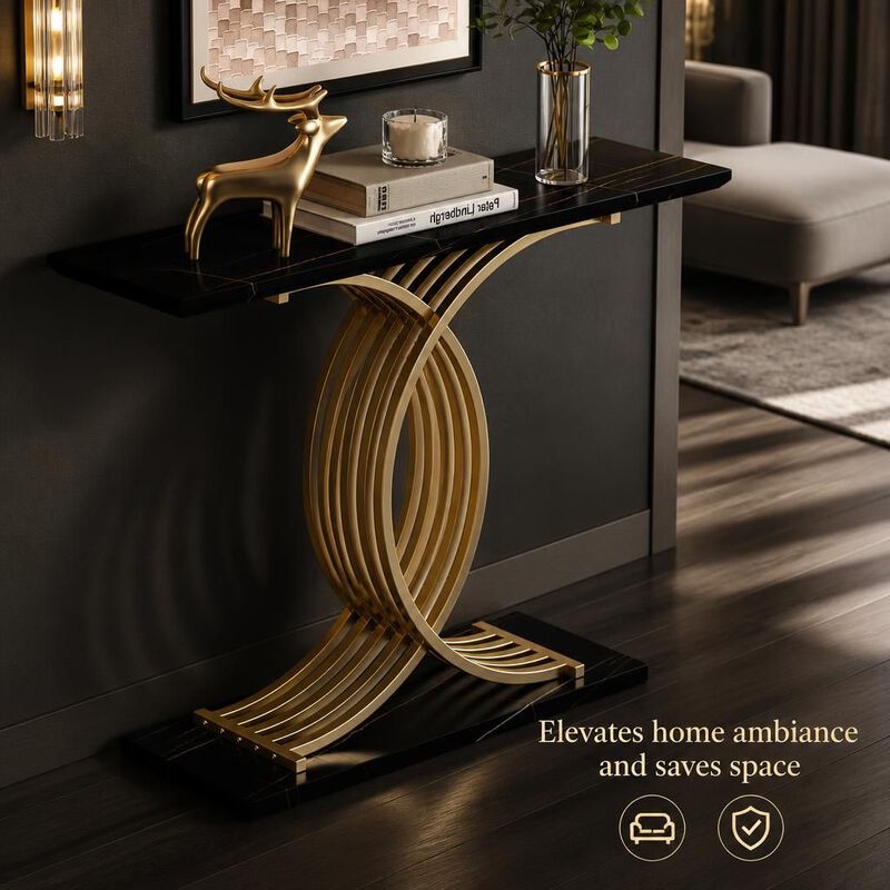 GOODSILO Narrow Accent Console Table with Gold Intertwined Metal Legs, Luxury High-End Entryway Furniture for Hallway Living Spaces image number 4