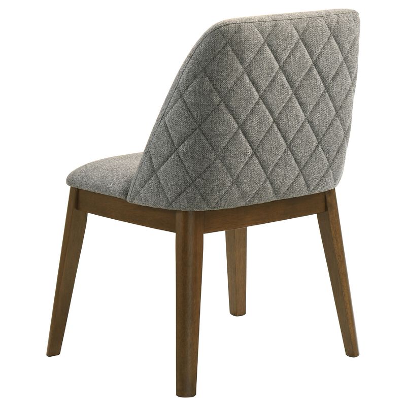Freda Dining Chair, Set of 2, Gray Diamond Quilted Fabric, Brown Wood image number 4