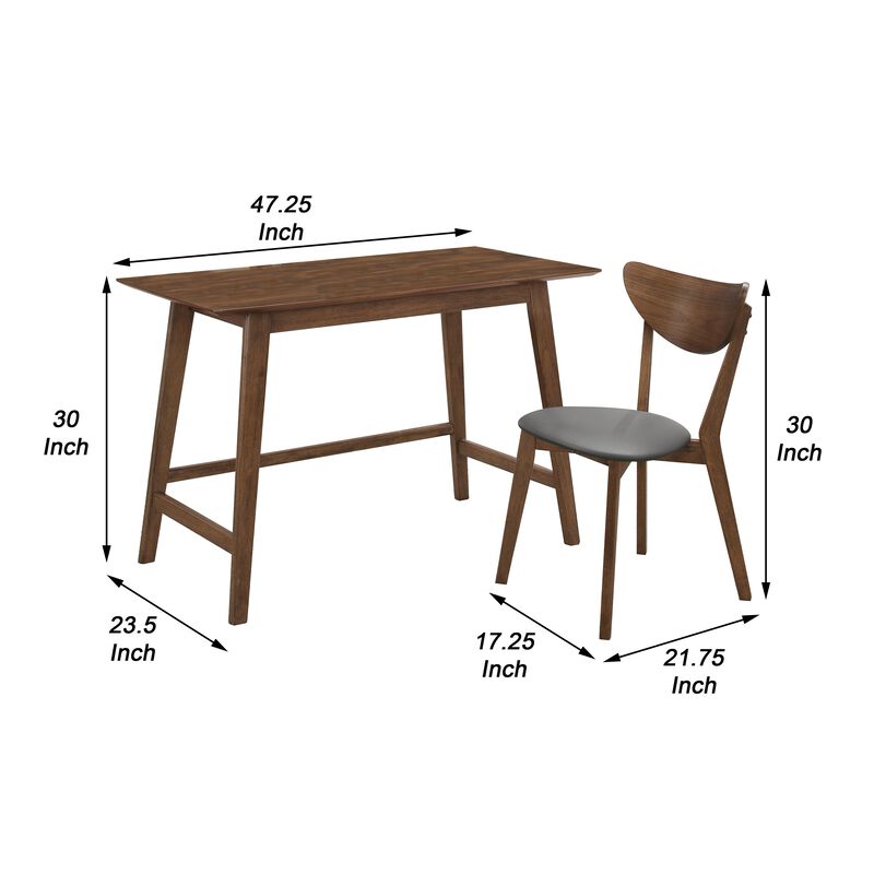 2 Piece Wooden Writing Desk Set with Padded Seat, Brown-Benzara