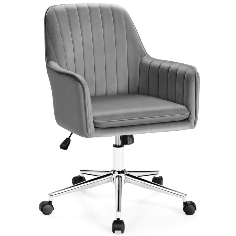 Costway Velvet Accent Office Armchair Adjustable Swivel Removable Cushion Grey