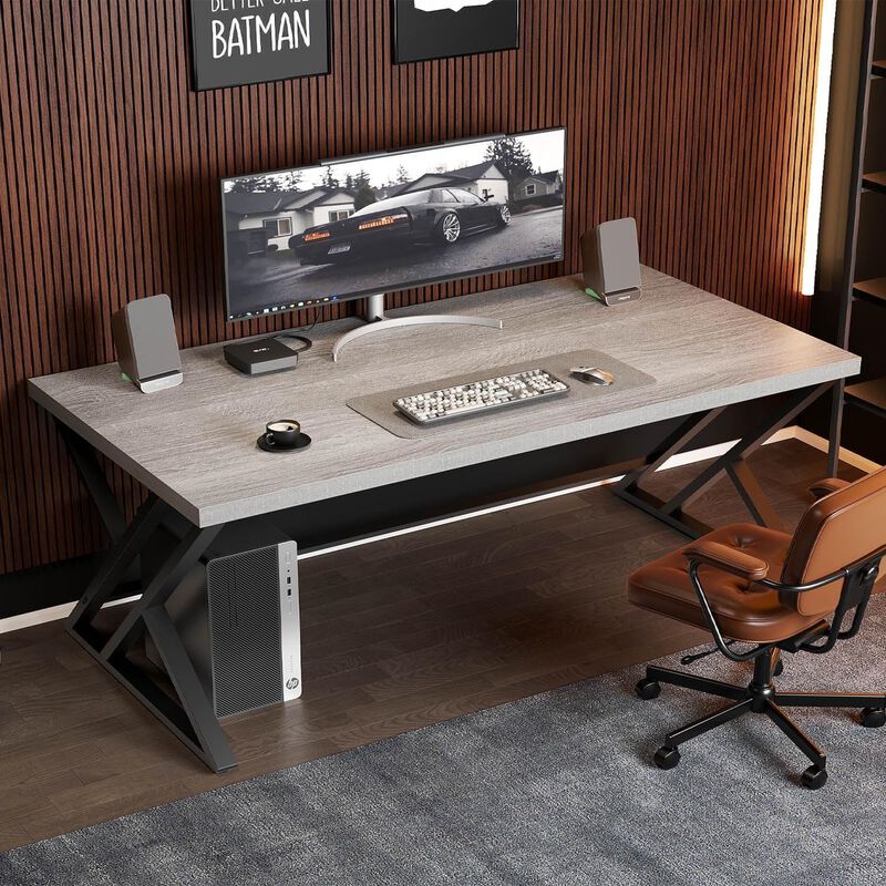 Top True Wood Computer Desk, Modern Writing Desk with Metal Legs for Home Office image number 2