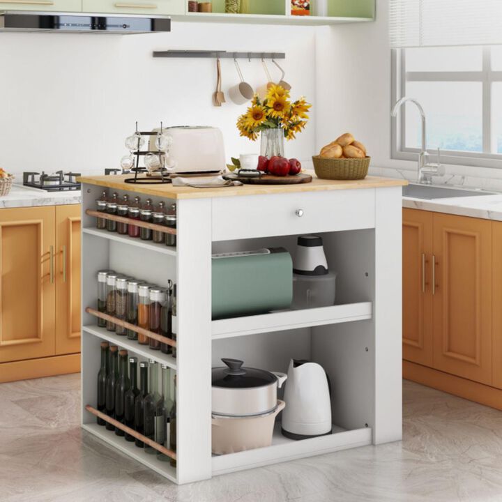 Hivvago Modern Kitchen Island with Rubber Wood Countertop and Storage