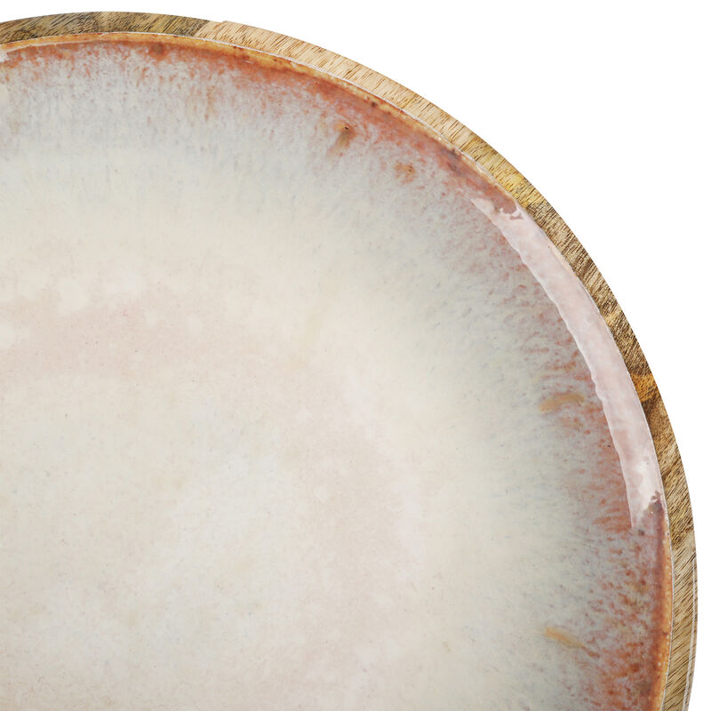 Cravings By Chrissy Teigen 15.9 Inch Round Enameled Mango Wood Platter in Blush