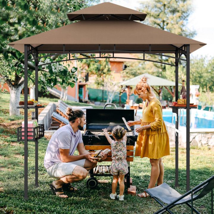 Hivvago 8 x 5 Feet Outdoor Grill Gazebo with 2 Side Shelves and 10 Hooks