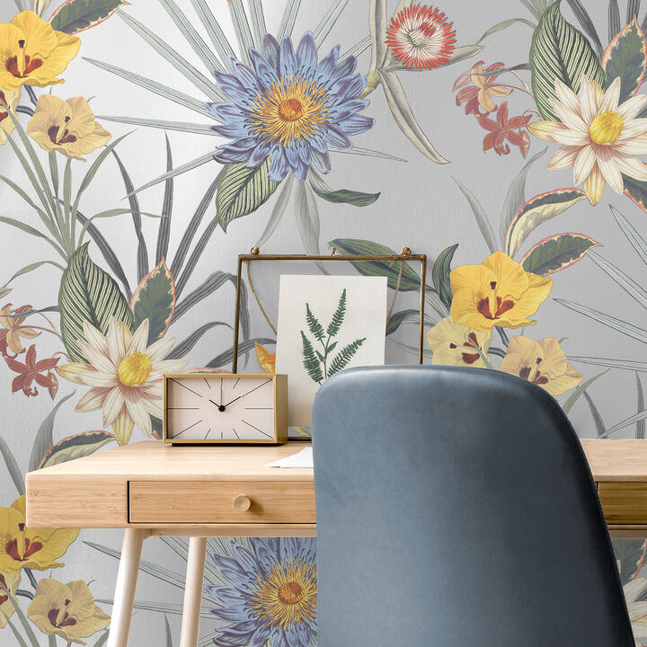 Calista Light Blue Tropical Floral Wallpaper