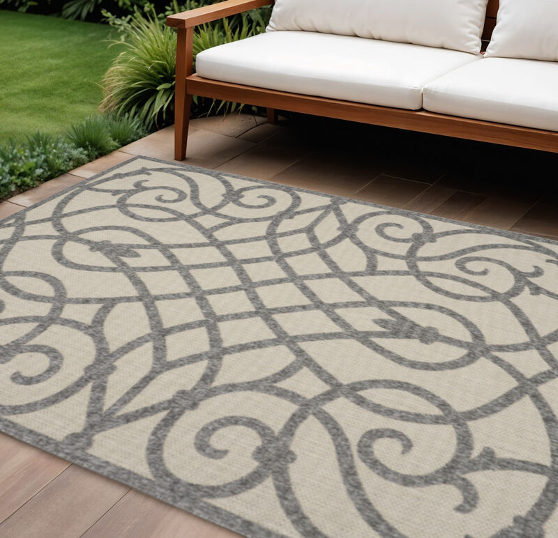 HomeRoots 7' X 10' Cream And Gray Trellis Indoor Outdoor Area Rug image number 1