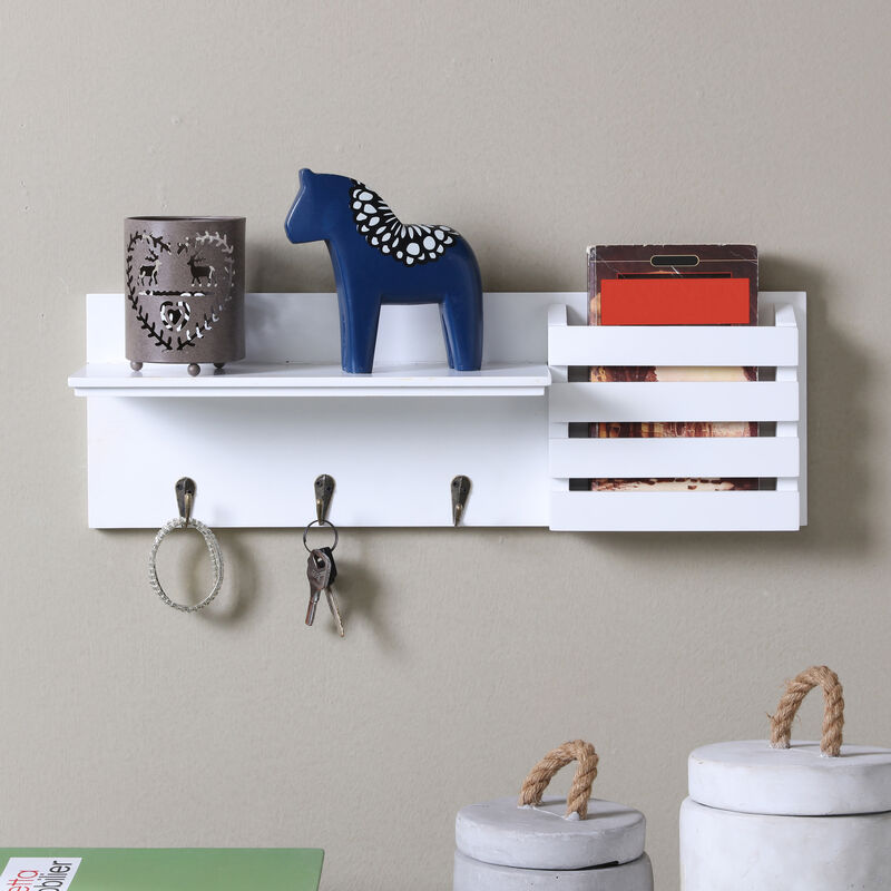 Mail and Key Wall Shelf Organizer with Pocket and Hanging Hooks