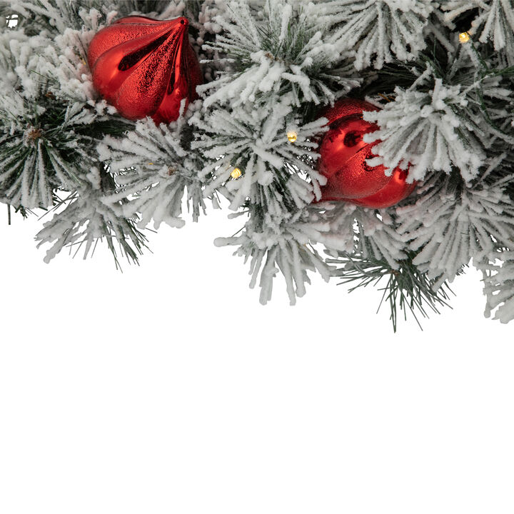 3' Pre-Lit Snowy Bristle Pine Artificial Christmas Swag  Warm White LED Lights