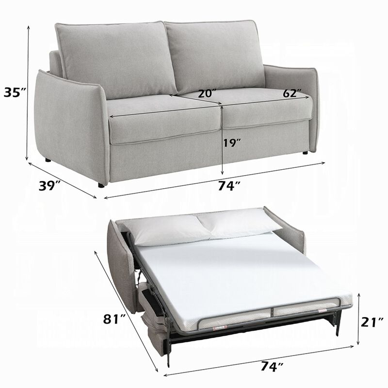 Jona Folding Back Sofa with Sleeper, Memory Foam Mattress, Beige Chenille image number 5