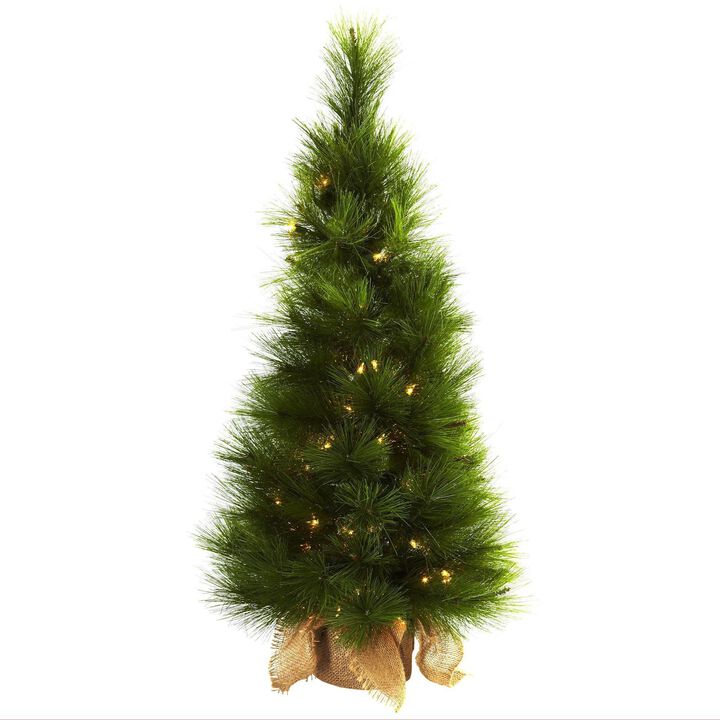 Nearly Natural 3-ft Christmas Tree w/Burlap Bag, 50 Clear Lights & 71 Tips