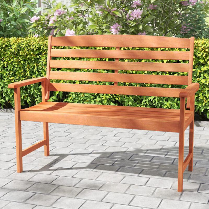 Hivvago 2-Person Wooden Garden Bench with Slatted Backrest and Comfortable Armrests