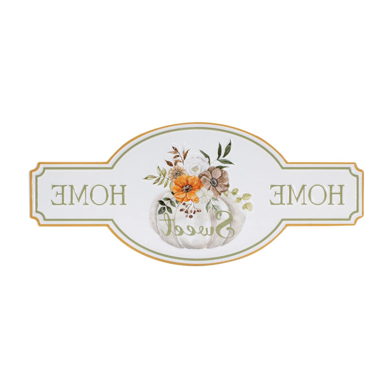 HomeRoots 10" X 22" White Green And Orange Metal Home Sweet Home Hanging Wall Decor image number 3