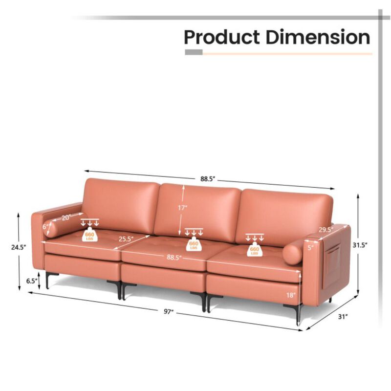 Hivvago 3-Seat Sofa Sectional with Side Storage Pocket and Metal Leg image number 6
