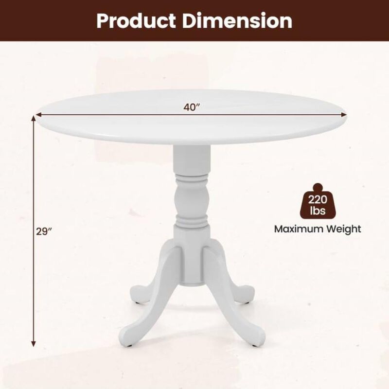 Hivvago Round Solid Wood Kitchen Dining Table in White Farmhouse Wooden Finish