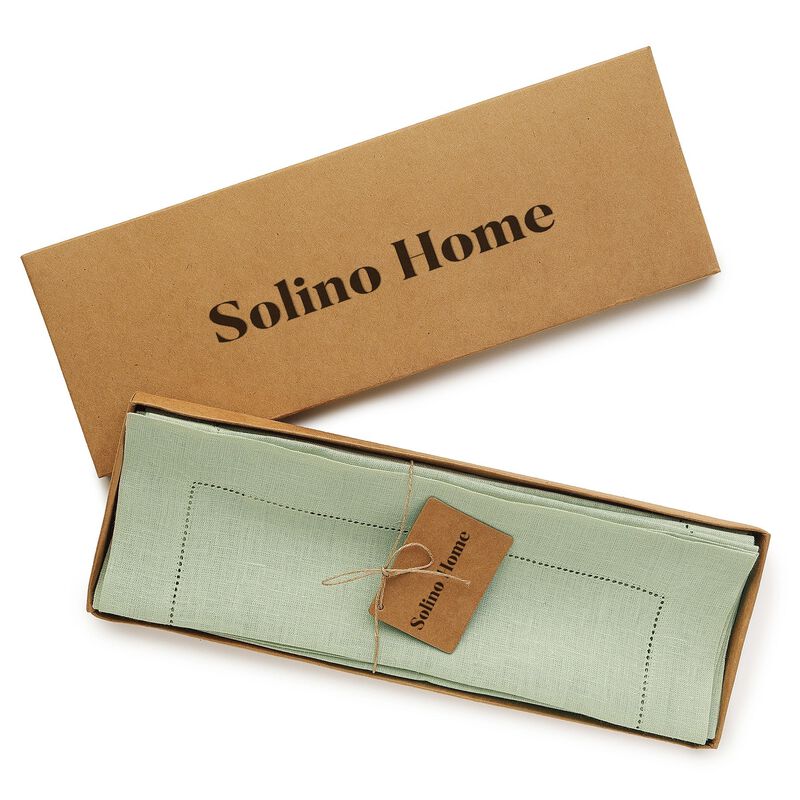 Solino Home Classic Hemstitch 100% Linen Placemats &ndash; Set of 6, 14 x 19 in, Machine Washable, Holiday and Everyday Dining