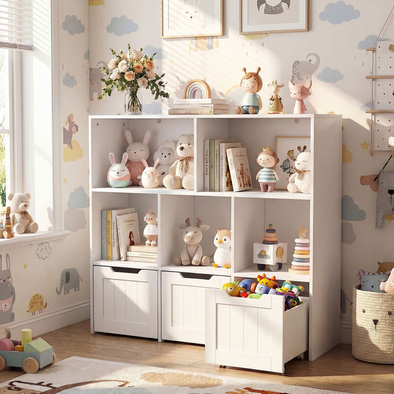 Kids Toy Organizer with Movable Drawers and Open Cubby Storage image number 5