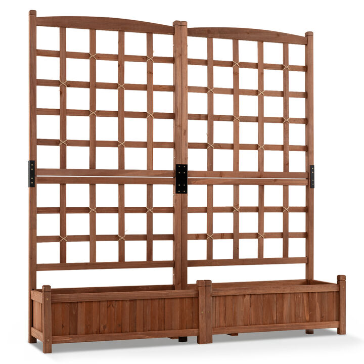 Dual Wooden Raised Garden Bed with Trellis and Drainage Holes