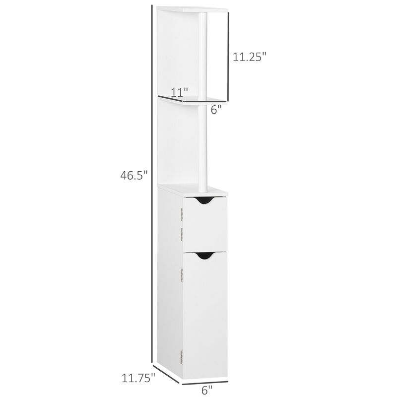 Bathroom Storage Cabinet Slim Freestanding Linen Tower Cabinet w/ Shelf White