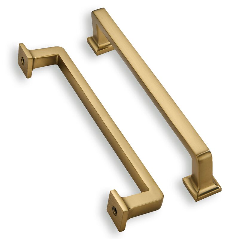 khtumeware 10 Pack Solid Brushed Brass Cabinet Pulls, 6-5/16 Inch(160mm) Hole Centers Gold Cabinet Handles Kitchen Hardware Stra