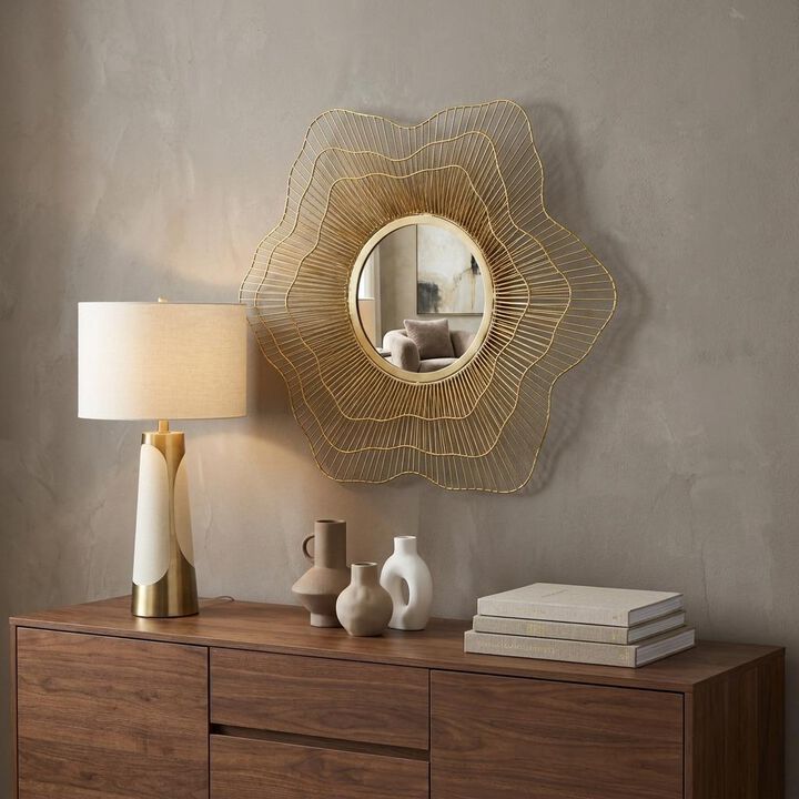 HomeRoots 27" Gold Floral Sunburst Iron Framed Accent Mirror