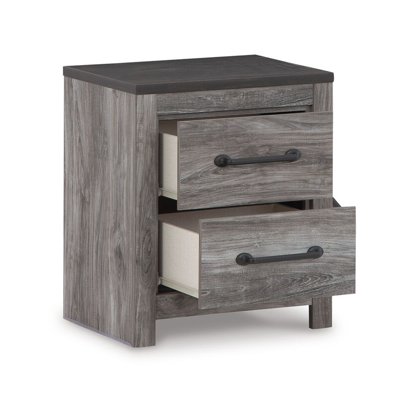 Bono Nightstand, 2 Storage Drawers, 25 Inch, Wood Grain Gray Finish