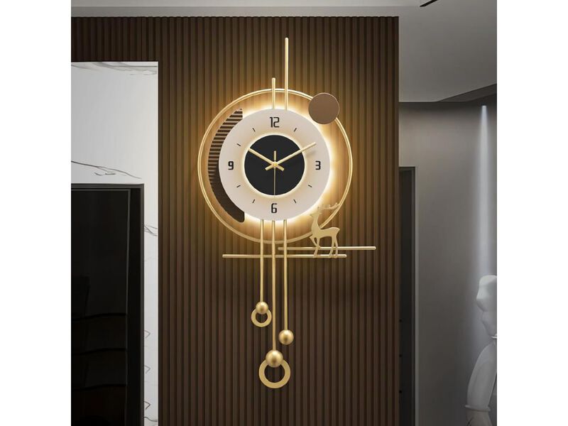 Large Modern Wall Clock Gold Metal Silent Battery Operated Decorative Light image number 1