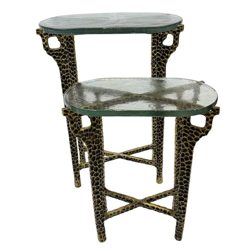 Carolina Chair & Table Ignis 26 Hammered Frame with Recycled Glass Nesting Table Set - Hammered Brass