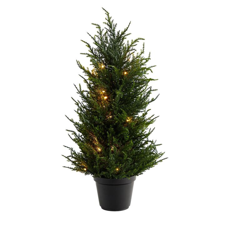 Nearly Natural 18-in Cedar Artificial Tree with LED Lights UV Resistant (Indoor/Outdoor)