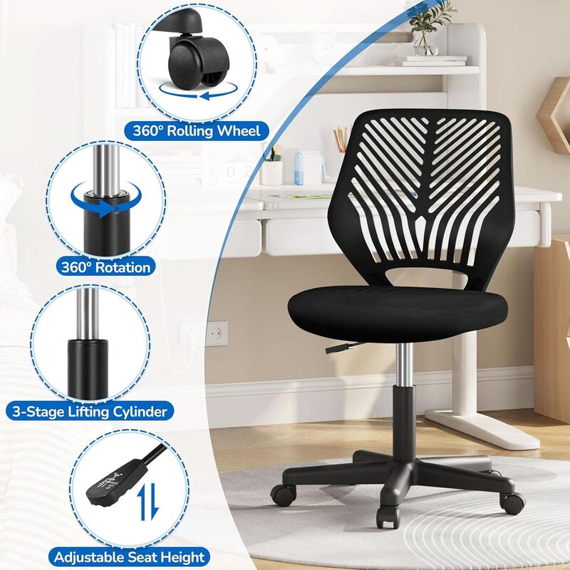 ShipItFurniture Low Back Armless Desk Chair with Lumbar Support, Black image number 7