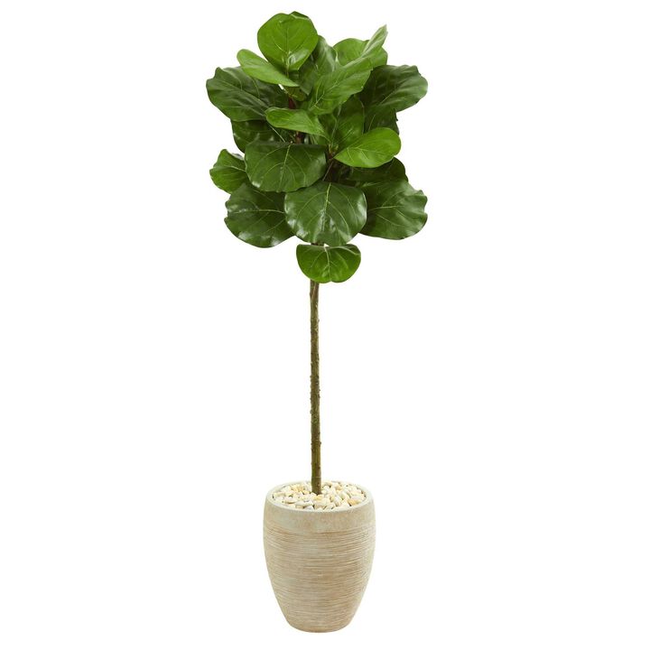 Nearly Natural 5-ft Fiddle Leaf Artificial Tree in Sand Colored Planter