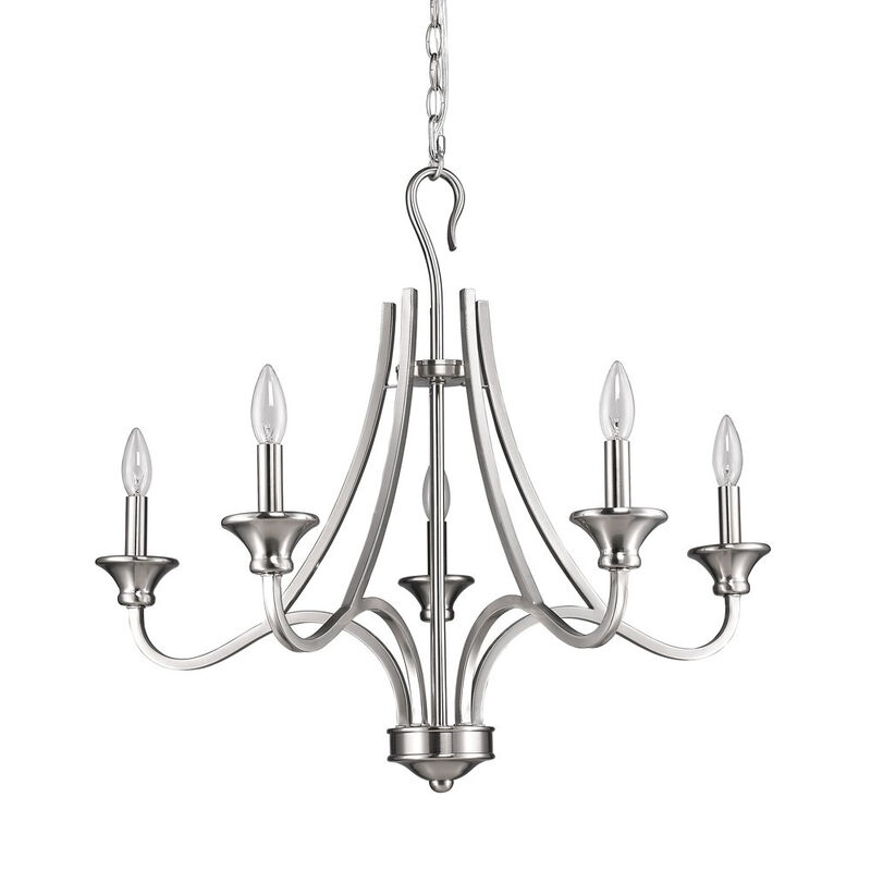 Hivvago Silver Candle Style Five Light Metal Dimmable Chandelier