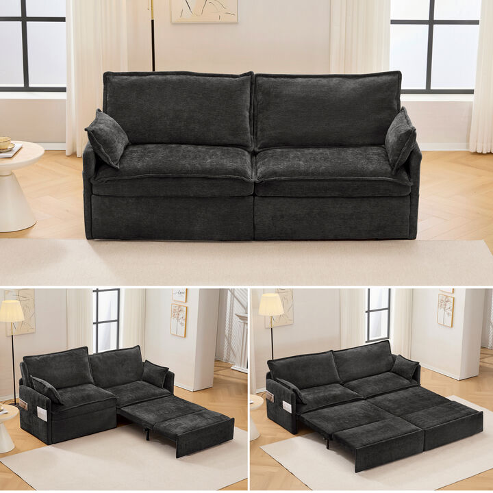Whisen 73.6" Pull Out Sofa Bed, Convertible Sleeper Sofa Couch with Side Storage and USB/C-TYPE Charging