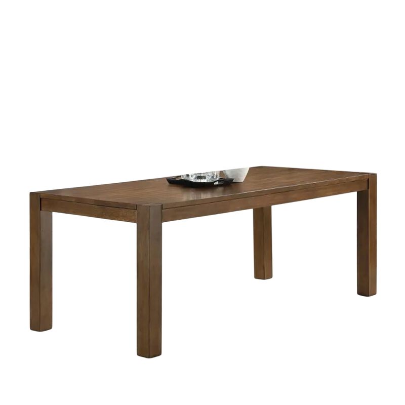 Enix Dining Table with Burnished Edges, Brown Solid Rubberwood 78 Inch - Benzara image number 0