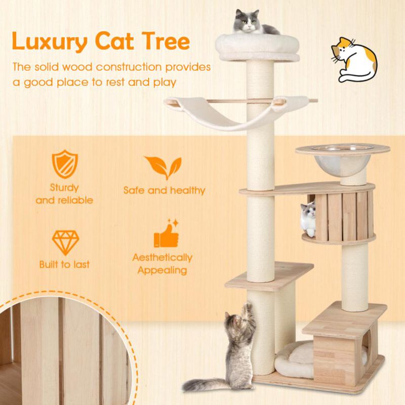 Hivvago 69 Inches Tall Cat Tree with Cozy Top Perch and Washable Plush Cushions
