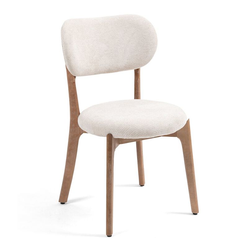 Glamour Home Set of 2 Bernardo Beige Washed Woven Fabric Dining Chair with Natural Wood Legs