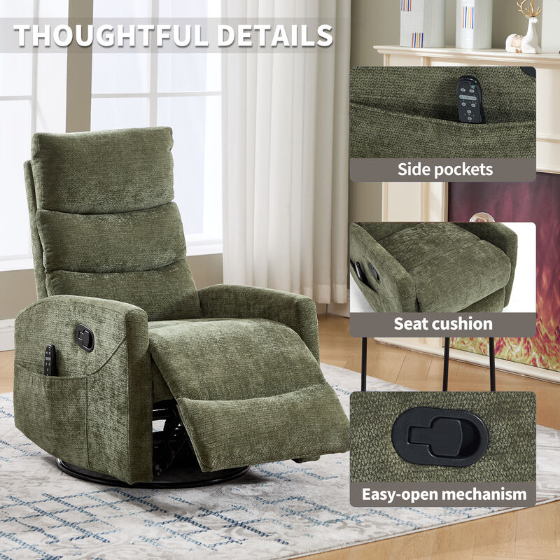 Heat Massage Manual Recliner Chair with Rocker and Swivel in Fabric image number 2