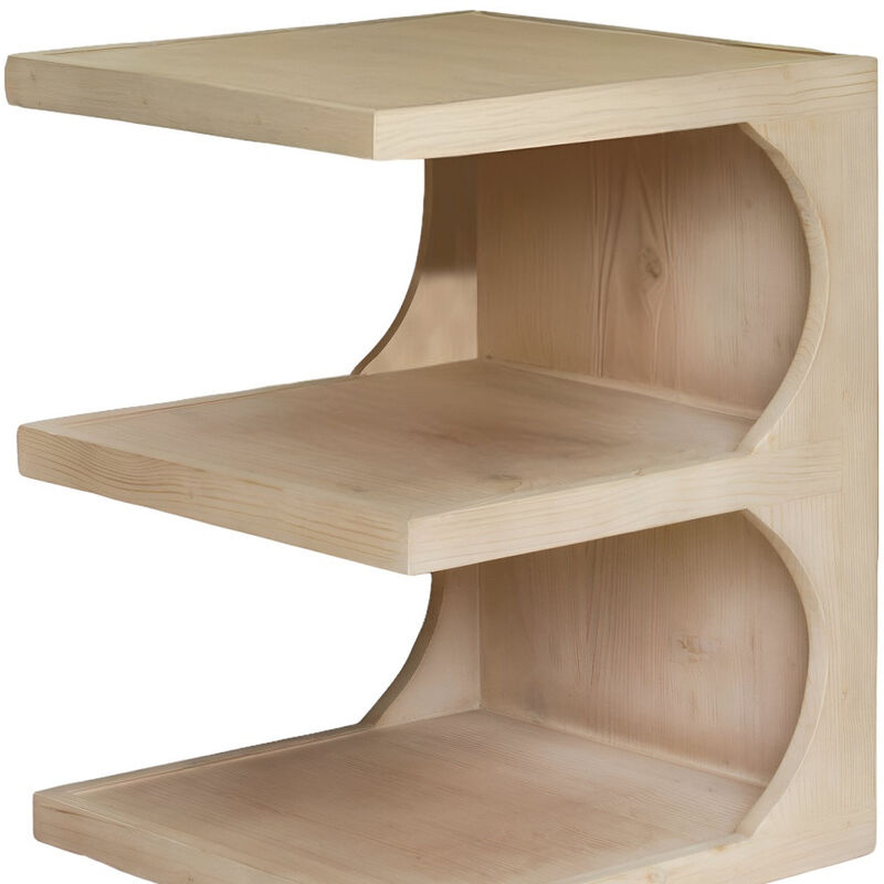 Hivvago 24 Inch Natural Solid Wood End Table With Two Shelves