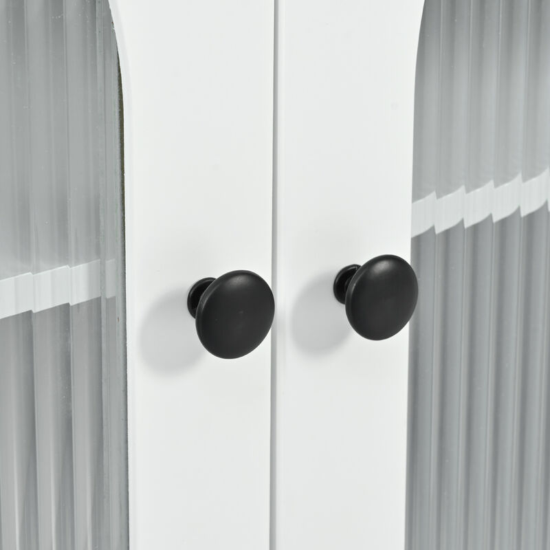 Rolling Kitchen Island With Extended Table, Kitchen island on Wheels with LED Lights,Power Outlets and 2 Fluted Glass Doors, Kitchen Island with a Storage Compartment and Side 3 Open Shelves