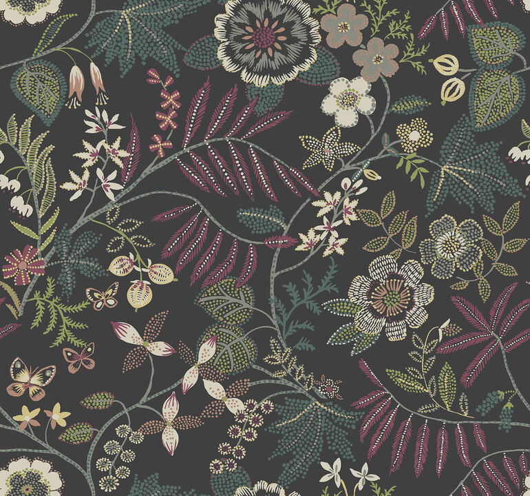Marilyn Black Floral Trail Wallpaper