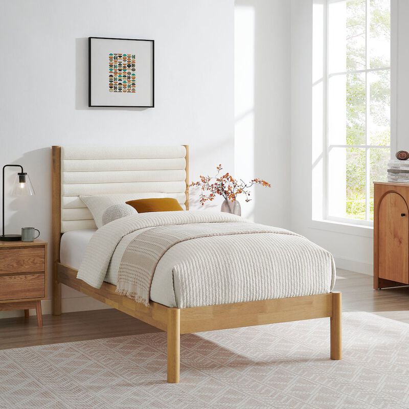 Olea Channel Tufted Boucle Solid Wood Twin Platform Bed image number 8