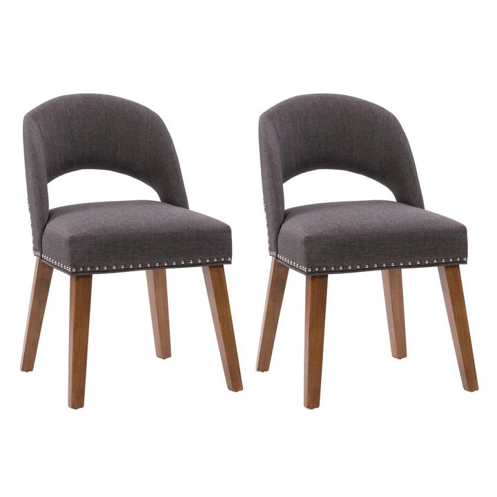 CorLiving TNY-255-C Tiffany Upholstered Dining Chair with Wood Legs, Set of 2