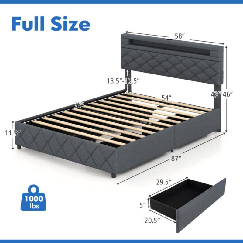 Hivvago Bed Frame with Adjustable Storage Headboard and Wooden Slat Support-Full