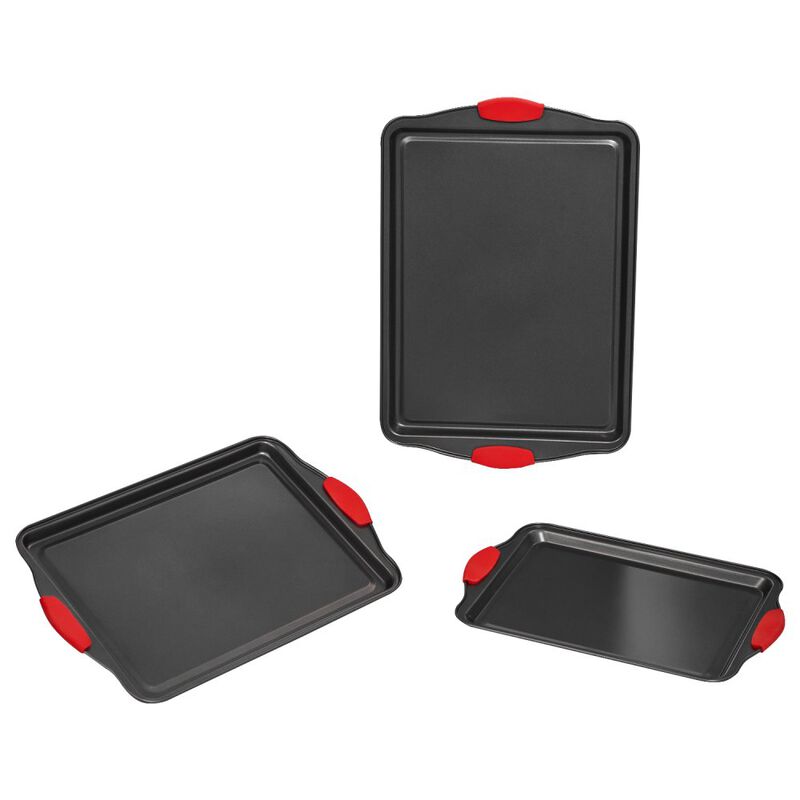 3-Piece Nonstick Carbon Steel Baking Pan Set with Heat-Resistant Silicone Handles