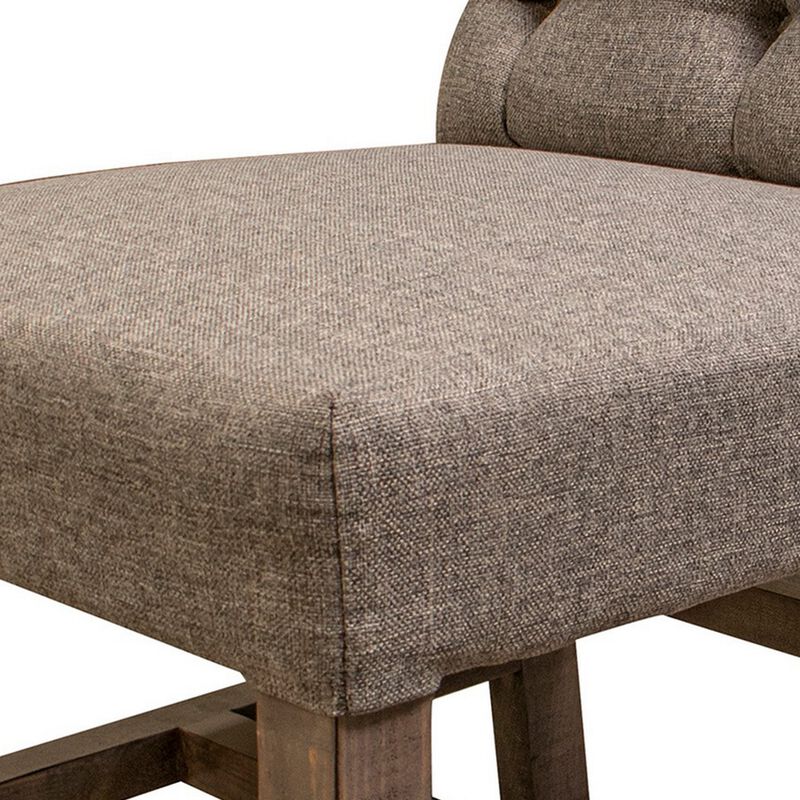 Ken 27 Inch Dining Chair, Set of 2, Fabric Tufted Backrest, Gray Mango Wood-Benzara