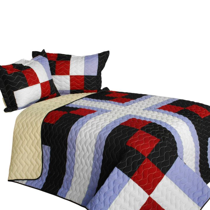 3-Piece Patchwork Quilt Set with Vermicelli Quilting for All-Season Comfort