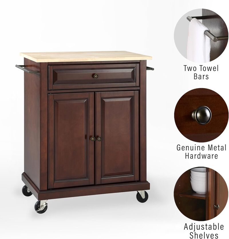 Compact Wood Top Kitchen Cart