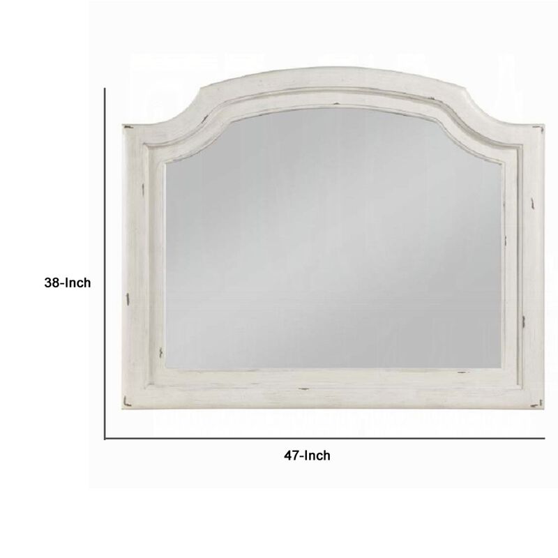 Wall Mount Dresser Mirror, Beveled Glass, 38x47, Rustic Washed White