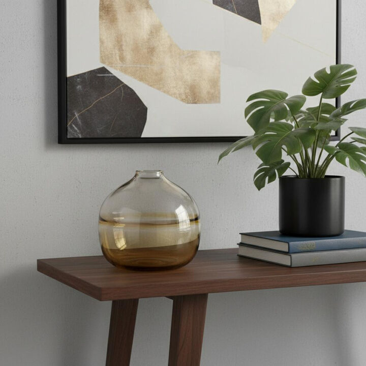 HomeRoots 9" Clear And Brown Ombre Glass Round Table Vase