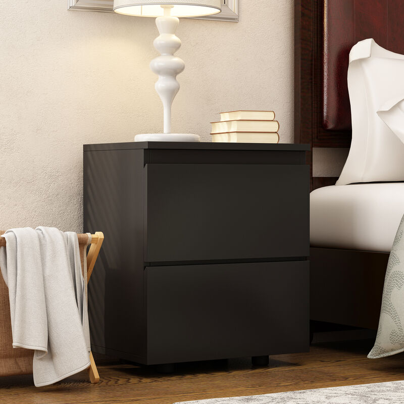 FUFU&GAGA Modern Black Nightstand with 2 Drawers and Storage Compartments, Sleek Design (15.7" W x 11.6" D x 18.9" H), Black